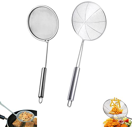 2 Pièces Food Passoire Louche, Passoire En Acier Inoxydable, Cuillère Écumoire, Écumoire En Acier Inoxydable, Araignée Cuisine Inox, avec Long Manche, pour Cuisson Aliments, Pâtes, Aliments Frits