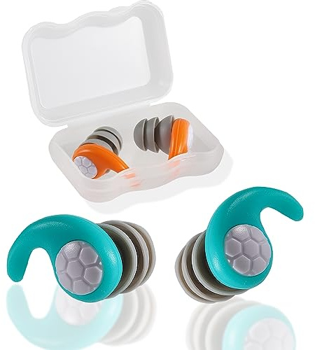 Waterproof Ear Plugs for Adults - 2 Pairs Reusable Soft Silicone Swim Earplugs for Swimming, Surfing, Diving, Showering - Keep Water Out & Ear Protection