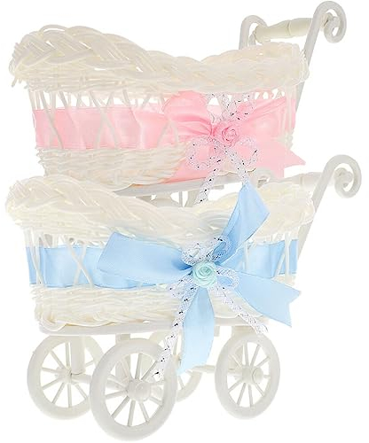 PRETYZOOM 2 Stück Weiden-Kinderwagen Dekoration Rattan-Kinderwagen Puppenwagen Gewebter Blumenkorb Babyparty-Mittelstück Kinderwagen Für Babyparty-Partygeschenke