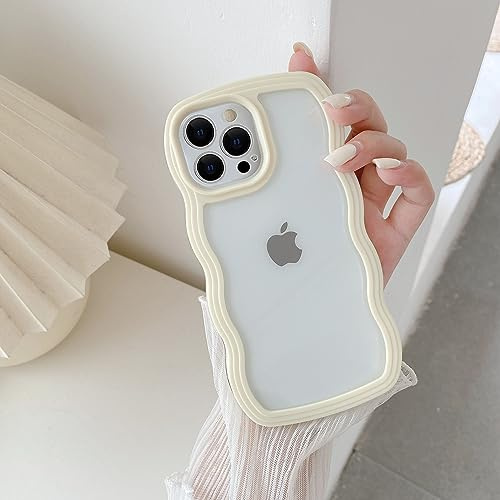 QLTYPRI Case for iPhone 15 Pro Max, Cute Curly Wave Frame Clear Case for Girls Women, Transparent Soft TPU Bumper Shockproof Phone Cover for iPhone 15 Pro Max - Yellow