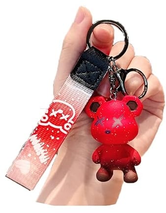 ZOIKOM Cartoon Anime Doll Cool Gradient Bear Keychain Cute Bag Anhänger Persönlichkeit Car Accessories Creative Kleines Geschenk, Grau, Einheitsgröße, Bear-Red, One size