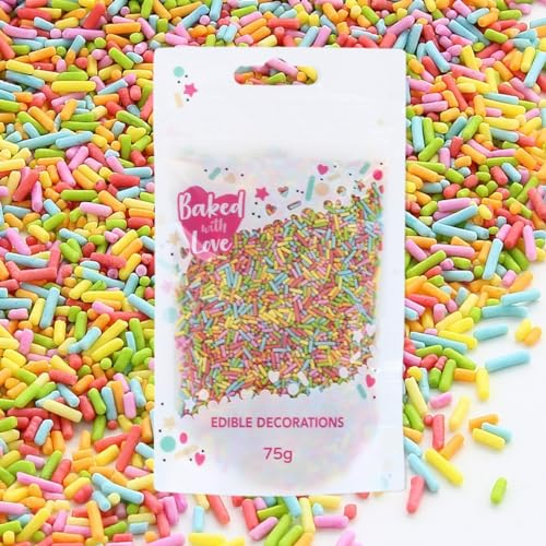 Rainbow Sprinkles By Baked With Love | 75g | Multi-Coloured Sugar Cake Sprinkles, Edible Cake Decorations, Sugar Strands For Cupcakes