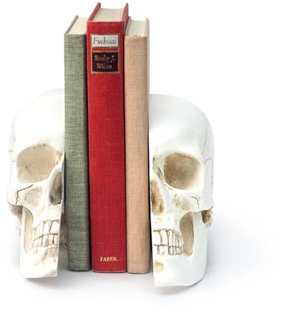 Suck UK Serre-livres en forme de tête de mort | Serre-livres gothiques pour étagères et rangement de livres | Décoration d'intérieur gothique | Décoration d'étagère | Cadeaux pour femme | Serre-livres