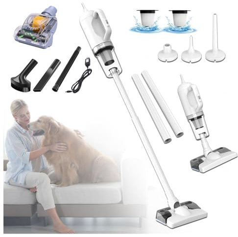 Aspiradora Fregona Sin Cable 5 in 1 Batería Recargable USB,Depósito 200 Ml, Aspiradora Sin Cable Potente con 2000mah*3 Baterías para Alfombra Pelo Mascota Suelo Sofá Cama de Colchón