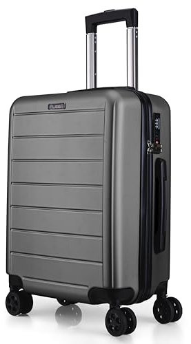 FLIEE Cabin Suitcase Hard Shell | 55x40x20cm | Lightweight | Aluminum Telescopic Handle | TSA 3 Digit Combination Lock | 4 Dual Spinner Wheels (Grey, Cabin 20'')