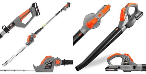 Terratek Cordless Hedge Trimmer Long Reach 20V 1HR Fast Charge, 2.4m Hedge Trimmer & Leaf Blower Cordless 20V 1HR Fast Charge, Handheld Leaf Blower Powerful Lightweight