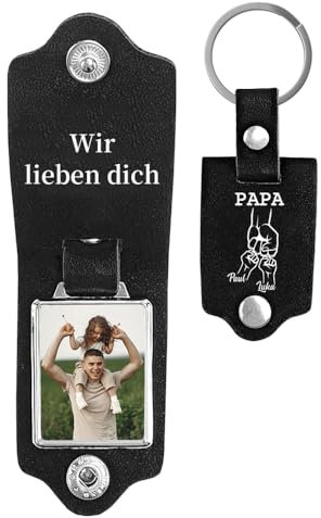 lorajewel Schlüsselanhänger Personalisiert Leder Schlüsselanhänger mit Namen Foto Geschenke für Männer PAPA-Fahr Vorsichtig, ich brauche dich hier bei mir (Schwarz-PAPA)