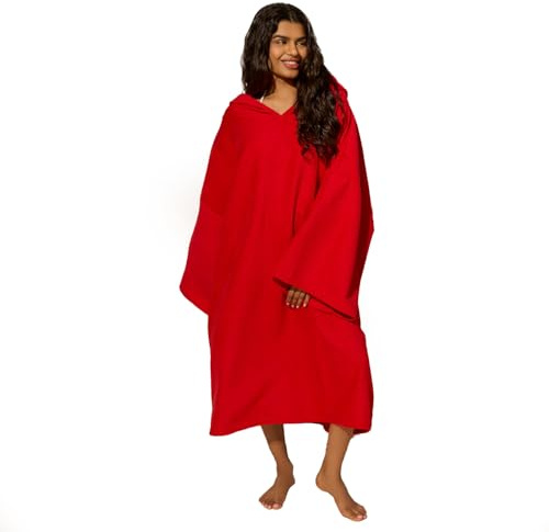 OHS Towel Poncho Adult Womens, Quick Dry Beach Towels for Adults Hooded Large Bath Swim Surf Beach Absorbent Soft Microfibre Towel Changing Robe, Red