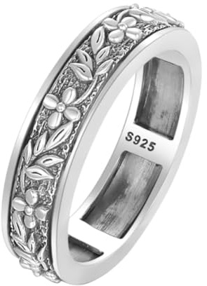 Fidget Ring Spinner 925 Sterling Silber Fidget Ring für Angst Filigrane Ringe Angst Relief Spinner Ringe für Männer Frauen Valentinstag Geburtstag Geschenke, Sterling Silber