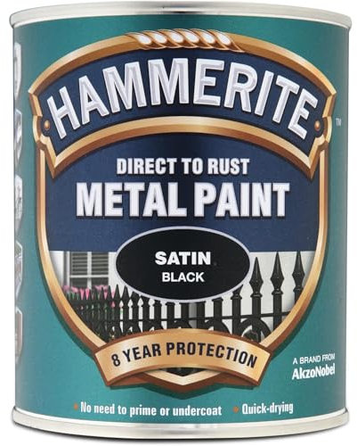 AMK® Hammerite Metal Paint Satin Black 2.5L Direct To Rust Quick Drying No Primer Or Undercoat Needed Single Coat