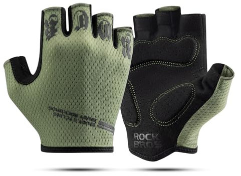ROCKBROS Fahrradhandschuhe Radhandschuhe Herren Damen Halbfinger rutschfeste Stoßdämpfende Handschuhe Sommer für Mountainbike Rennrad Grün XXL