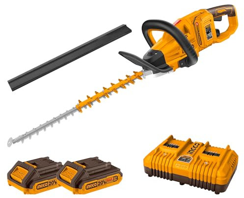 INGCO Brushless Hedge Trimmer Cordless Hedge Cutter 3600spm Blade Length 650mm Tooth Opening 27mm for Hedges, Shrubbery, Bushes CHTLI400282