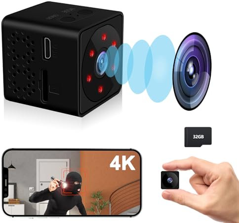 Bextgoo Telecamera Spia, Senza opzioni WiFi o Solo WiFi a 2.4 GHz, 4K Telecamera Wifi Interno, Mini Telecamera Spia Nascosta, Scheda TF da 32 GB integrata, Visione Notturna, Per Auto/Casa/Bambini
