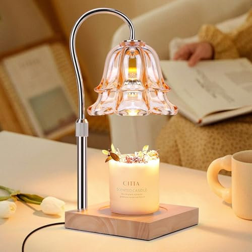 Candle Warmer Lamp with Timer and Dimmer, Electric Candle Heater Melter Lamp for Scented Candle Jar, Candles Flameless Burner Wax Warmer with 2 Bulbs & Adjustable Height, Home Gifts for Women, Friends