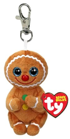 Ty Beanie Bellies Clips – Ring für Schlüssel aus Plüsch, Cookie der Keks und Lebkuchen, mit grünen Glitzeraugen, die Tiere mit weichem Bauch Original, 12 cm - T43118