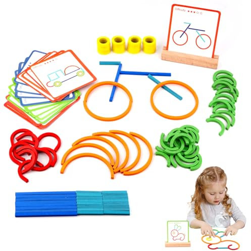 sacemontic Montessori Spielzeug ab 3 4 5 6 Jahre, 120pcs Tangram Kinder Puzzles,Hölzerne Muster Blöcke Set,Kinder Puzzle mit Holz klötzen,Lernspielzeug Geschenk für Jungen und Mädchen
