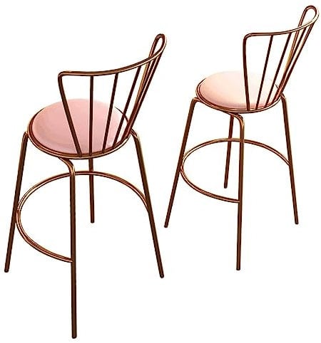 Moderne Barhocker aus Samt, 2er Set, armlose Küchenstühle mit Metallbeinen und Fußstütze, stilvolle rosa und goldene Barhocker für Lounge oder Esszimmer