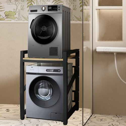 Rouzin Waschmaschine Trockner Schrank, Waschmaschinenregal 2 Ebenen, Verstellbares Stapel-Set über Waschmaschinen, Tragfähigkeit 370 kg für Badezimmer Waschküche 73 * 63 * 105cm