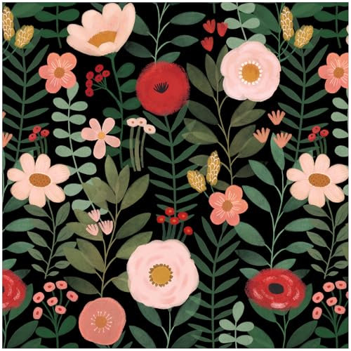 HAOKHOME Floral Self Adhesive Wallpaper Boho Wall Paper Removable for Bedroom Black/Pink/Red Contact Paper 3m x 44.5cm