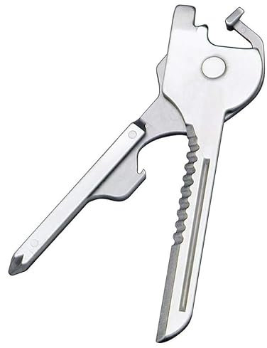 TECHZOCO Multiherramienta 6 en 1, Llavero mini multifuncional, multi herramienta Supervivencia, multi herramienta camping, Apto para destornillador estrella y plano, abrebotellas, cortador de cuerda