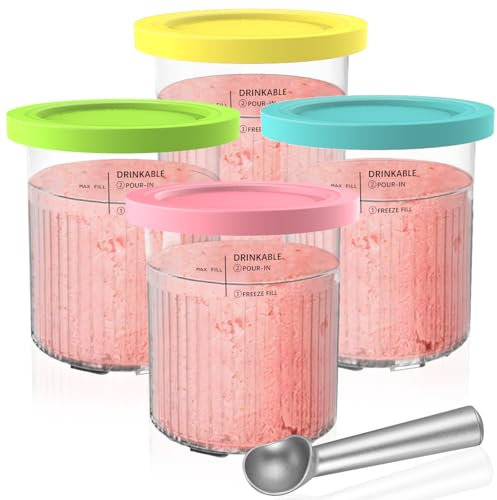 Kssvzz 4Pcs Récipients à Crème Glacée Compatible avec Ninja Creami Deluxe, 680ML Bacs Compatible avec Ninja NC501/NC500 Series, Accessoires pour Machine à Glace avec Cuillère en Aluminium, sans BPA