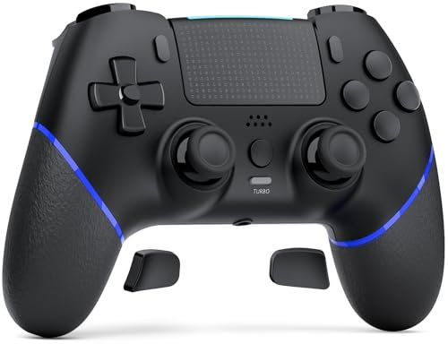 CHEREEKI Wireless Controller für PS4 mit Hall-Effekt-Joystick, Programmierbaren Tasten, Vibrationsfeedback, 1000-mAh-Akku und 3,5-mm-Kopfhöreranschluss Schwarz