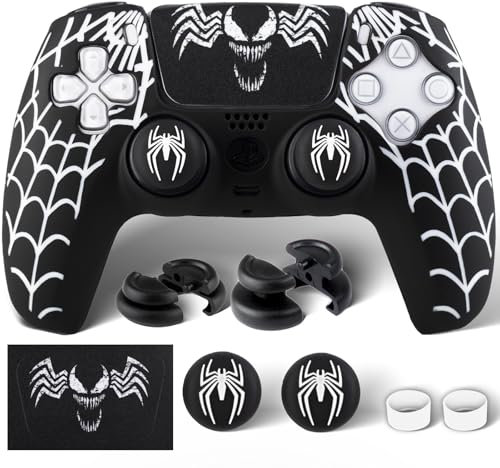 PlayRealm 1 autocollant en silicone et 2 poignées d'extension pour manette PS5 Venom Web