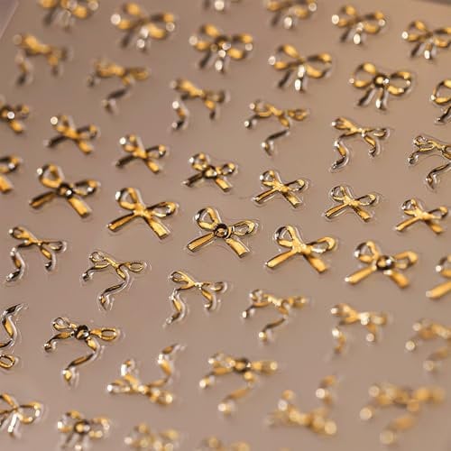 JMEOWIO 3D Nagelsticker Goldene Schleife Nail Art Sticker Selbstklebend Nagelaufkleber 5D Stereoskopisch Dekoration Nageldesign Zubehör 1 Blatt