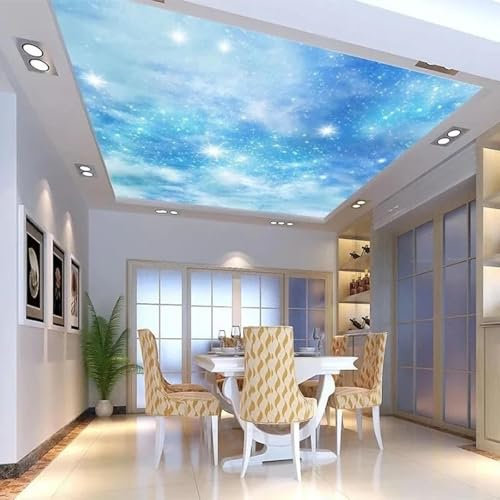 WEITAOSM Wunderschöner Sternenhimmel, blauer Himmel, Sterne, Wolken, Decken-Wandbilder, geeignet für Wohnzimmer, Schlafzimmer, Küche, Restaurant, Hotel, Wandkunst, Tapete