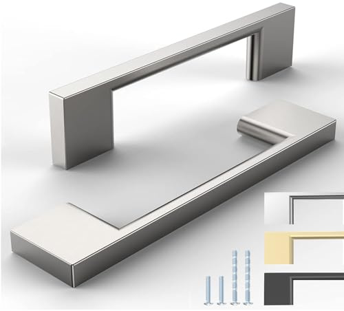 ELEBUILD 12 Stück Schrankgriffe Nickel Gebürstet, 160mm Lochabstand, Silber | Moderne Möbelgriffe Schranktürgriffe Küchengriffe für Schranktüren, Schubladen, Kleiderschränke, Kommoden und Badmöbel