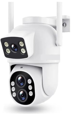 VEKELETE 12MP Wifi Dual Lens Outdoor Camera 10X Zoom HD Dual Screens PIZ IP Camera Night Vision Security Protection Câmera(U/K,White Add 32G Card)