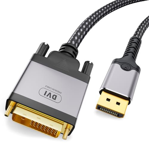 DisplayPort auf DVI Kabel 2M, 4K@30Hz Display Port zu DVI-D 24+1, Doppelt geflochtenes Nylonseil, Aluminiumlegierungsgehäuse, Vergoldeter Stecker, DP auf DVI Kabel für Computer,DVD,HDTV,Projektor,PS3