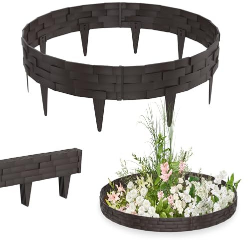 YRHome 20m Steinoptik Rasenkante Kunststoff Beeteinfassung Gartenpalisade Beetumrandung Mähkante Garten Beetbegrenzung Blumenbeet Umrandung Flexible Beetzaun Gartenpalisade - Braun