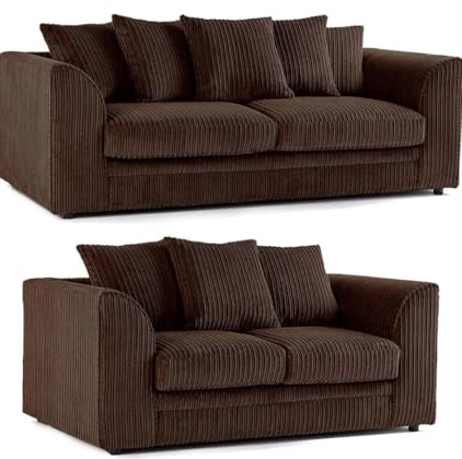 Jumbo Cord Scatter Back 3 and 2 Seater Sofa Sets Supreme Comfort Duo Dylan Brown Soft Cord Settee Collection For Your Living Space with Double the Style and Comfort (Brown, 3+2 Seater)