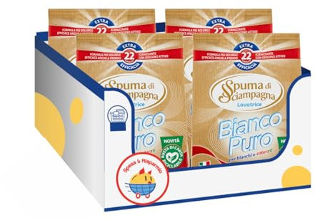 Detersivo in Polvere Bianco Puro Igienizzante – Spuma di Sciampagna – 22 Lavaggi – 990g – Variazioni 4/8/12 Pezzi (4)