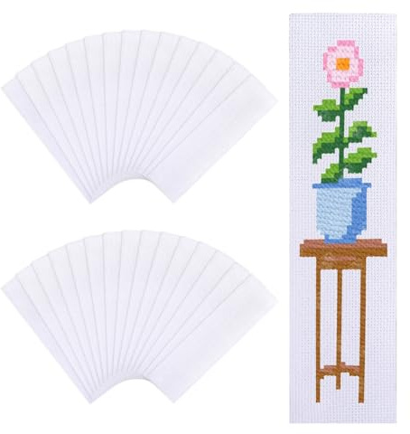 GLOBLELAND 30 Stück weiße leere Kreuzstich Lesezeichen 14CT 24x6cm Baumwolle Spitze Rand Kreuz Stickerei Lesezeichen einfache leere Stich Etiketten Kits für DIY Handwerk Nähen für Leser