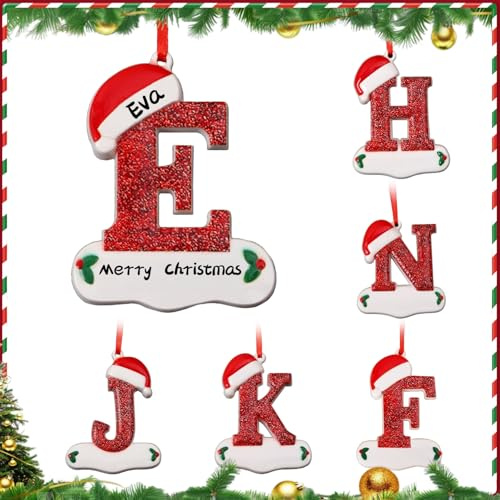 2025 Christmas Letter Ornaments, Alphabet Hanging Decorations for Christmas Tree, DIY Holiday Letter Pendants for Indoor Festive Decor (Red-E)