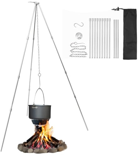 Fire Pit Tripod Cooking Grill System - Tripod Grill for Campfire with Adjustable Suspension Chain Suitable for Camping Campfire Dutch Oven Outdoor BBQ(L)