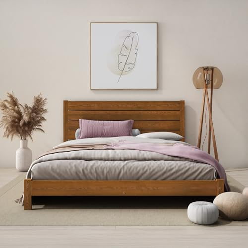 Nodax Super King Bed Frame – F15 Solid Pine Japanese-Inspired Low Wooden Bed Frame, Eco Colour Woodstain Option, Slatted Base with Extra Four Supportive Legs, Bedroom Furniture | 6ft (Umbra)