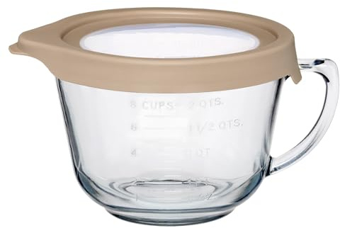 Anchor Hocking Batter Bowl, 2 Quart Glass Mixing Bowl with TrueFit Lid