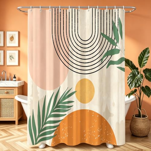 Lerores Duschvorhang 200x200 cm Boho Style, Beschwerter Saum Antischimme, Wasserabweisend, Waschbar Polyester Badevorhänge mit 12 Ösen und Duschvorhangringen für Badezimmer, Badewanne