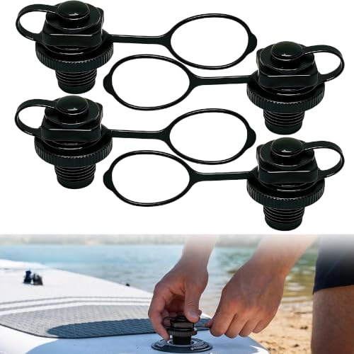 SZHUGEKI 4 Stücke Ersatz Schraube Luftventil, Universal Ersatz Fit Luftventil, Kajak Ventil, Spiralluftstopfen, für Aufblasboote, Kajaks, Schlauchboote und Poolboote, Schwarz