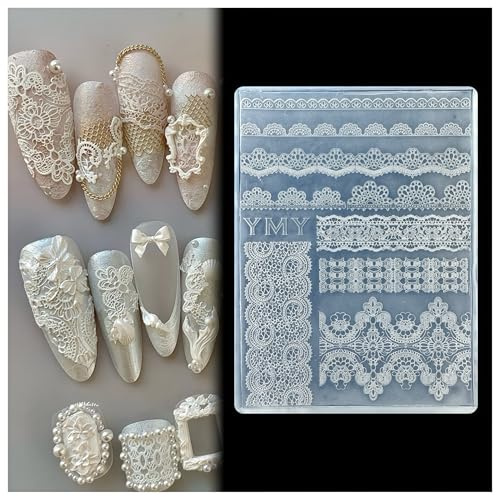 Zosutetoxo Nails Mold, Nagelstempel Nageldesign Set Mit 3D Gel Nail Art Silikonform Spitze, Nagelschablonen Für Nägel Y2K Design