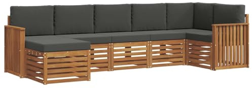 vidaXL Sofagarnituren 7 pcs Natur und Anthrazit Massivholz Akazie, Moderner Garten-Sofa, Robustes Lounge-Set, stylische Möbel für gemütliches Terrassen-Sitzen