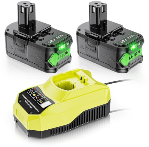 2x 18V 5500mAh P108 Replacement for Ryobi 18V battery + 4A P117 Charger | Compatible with Ryobi One+: RB18L50 RB18L25 RB18L40 RB18L20 RB18L15 RB18L13 P102 P103 P104 P105 P106 P108