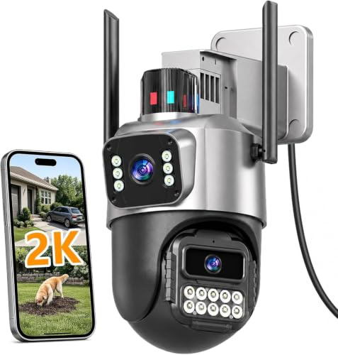 GUOANVISION Überwachungskamera Außen, 6MP Dual-Lens WLAN, 2.4/5 GHz | Kamera mit Großem Sichtfeld und Schwenk/Neigefunktion, Farb-Nachtsicht, 2-Wege-Audio, Bewegungsmelder, IP66, SD/Cloud