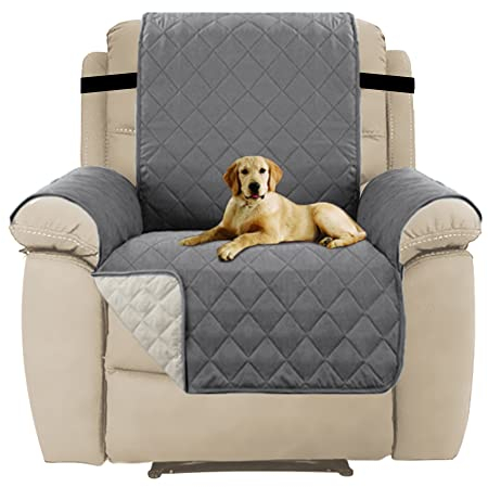H.Versailtex Recliner Slipcovers, Reversible Soft Cover with 2 Elastic Straps, Water Resistant Chair Cover Protector, Seat Width Up to 22 Prevent Stains/Spills Protector (Recliner, Grey/Beige)