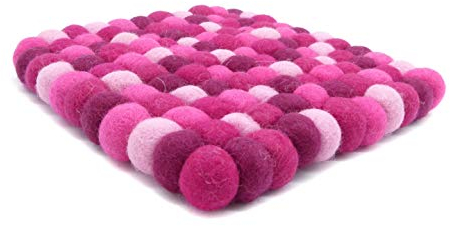 feelz Filzuntersetzer aus Filzkugeln quadratisch pink rosa 100% Wolle Topfuntersetzer bunt Handarbeit (15x15cm)