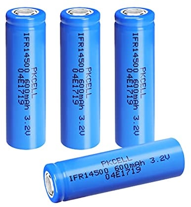 PKCELL Batteria ricaricabile LiFEPO4 AA da 3,2 V, 600 mAh per torce,4 pezzi