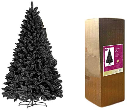 7ft/2.1m Black Bushy Imperial Pine Artificial Deluxe Christmas Tree Hinged Branches 1084 Pencil Point Tips with Metal Stand Xmas Home Decorations